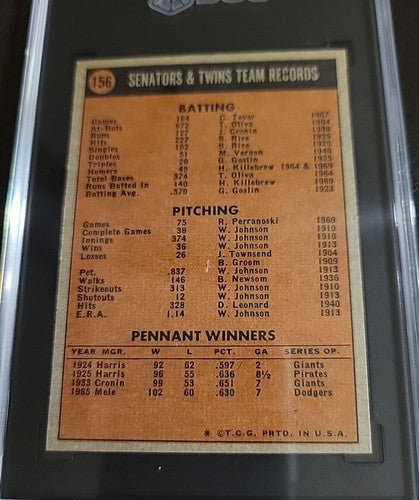 1972 Topps TWINS Team Card SGC 7 NM-MT #156  Newly Graded