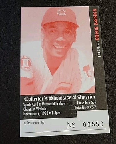Ernie Banks Signed 8x10 Color Photo Chicago Cubs COA Show ticket 1998