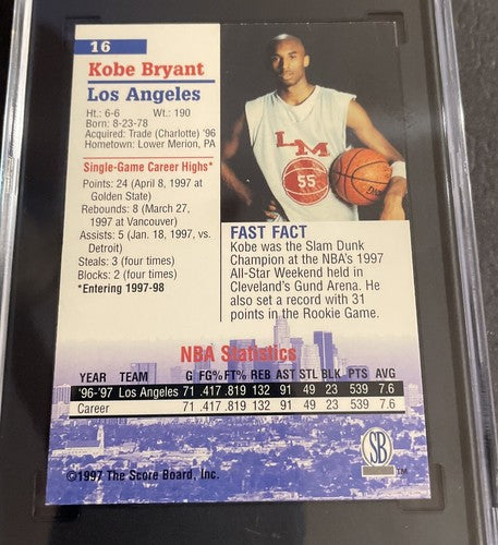 1997-98 Scoreboard KOBE BRYANT Silver Signature #16 - SGC 9 MINT