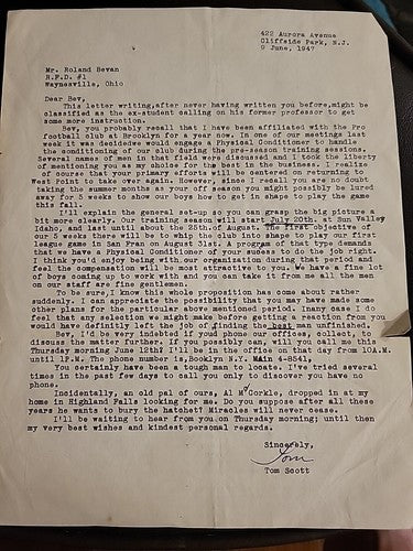 1947 Brooklyn Dodgers Football Tom Scott Signed Letter Plus 2nd Letter Signed