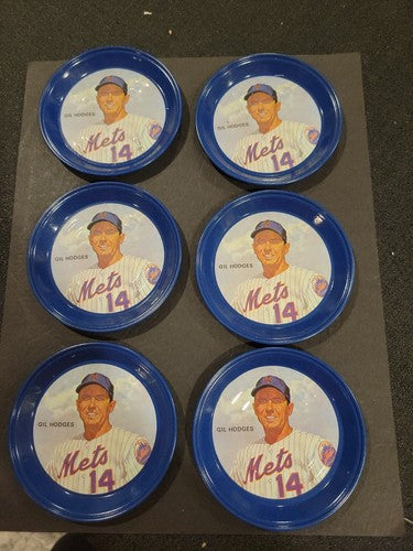 GIL HODGES Vintage 1969-72  New YORK METS 3 1/2" METAL COASTER MINT set of 6