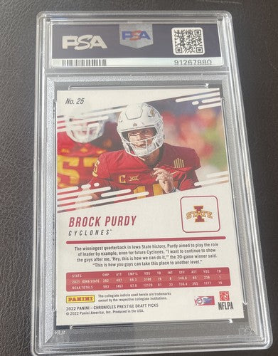 2022 Brock Purdy  Panini Chronicles Draft Prestige Rookie Card RC #25 PSA 8🔥🔥