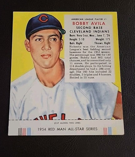 1954 Red Man AL w Tab #1 Bobby Avila Cleveland Indians Vg/Ex