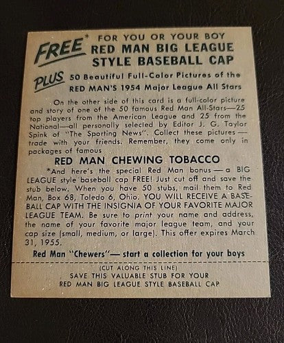 1954 Red Man Tobacco All-Star Series #11 Jimmy Piersall W/ tab Boston Red Sox Ex
