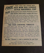 1954 Red Man Tobacco All-Star Series #11 Jimmy Piersall W/ tab Boston Red Sox Ex