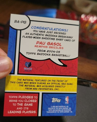 Pau Gasol Grizzlies Bulls Lakers 2005 Topps Bazooka Jersey Certified BA-PG
