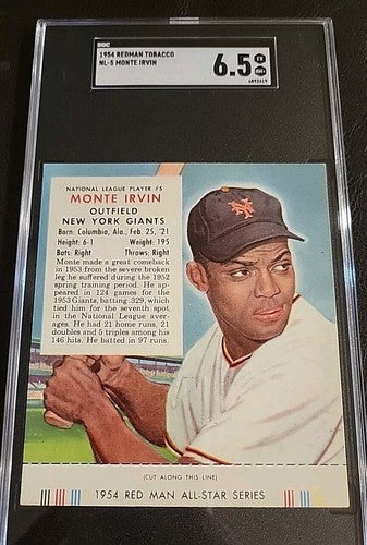 1954 Red Man Monte Irvin With Tab  NL-5 Giants HOF SGC 6.5  EX/Mt+