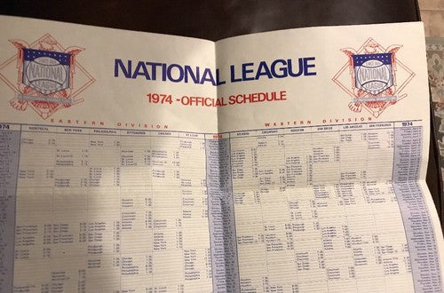 Baseball National  league 1974  MLB OFFICIAL SCHEDULE Large Size Poster Display
