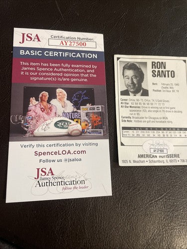 Ron Santo Signed Ron Santo's American Rotisserie Card Chicago Cubs COA JSA