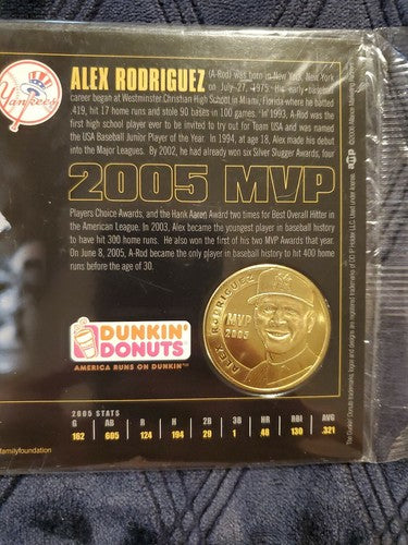 Alex Rodriguez NY YANKEES 2005 MVP Dunkin Donuts Cardboard Card-Coin Sealed NIP
