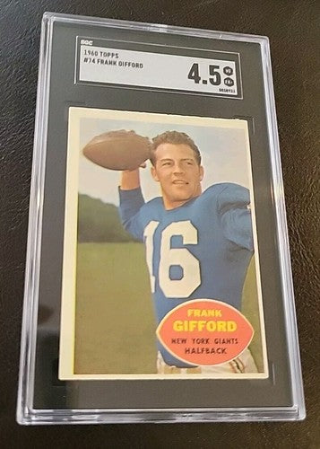 1960 TOPPS FOOTBALL CARD # 74 FRANK GIFFORD SGC  4.5 VG-EX+ NEW YORK GIANTS