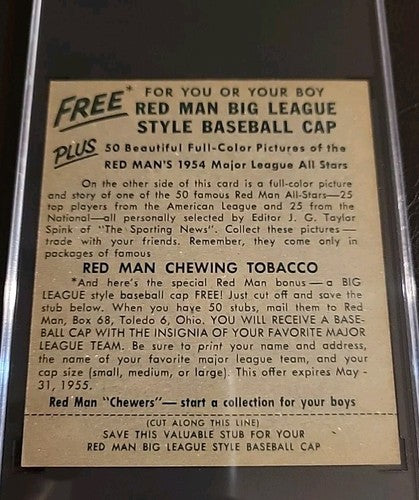 1954 Red Man #21 Bob Lemon With Tab  Indians HOF SGC  7  NM