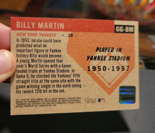 2002 Topps Heritage Grandstand Glory #BM Billy Martin Relic Yankees Stadium Seat