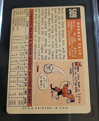1959 TOPPS  BASEBALL HIGH NUMBER #509 NORM CASH  ROOKIE CARD  SGC 3  VG