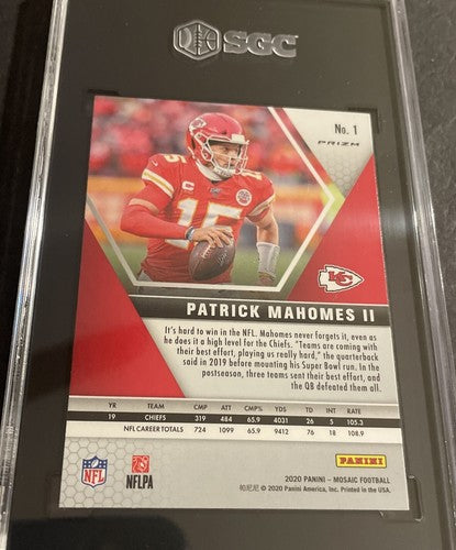 2020 Panini Mosaic #1 Patrick Mahomes Green Mosaic Prizm SGC 10 GEM MINT!