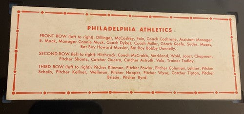 1951 Topps Teams Philadelphia Athletics SGC 4 Undated