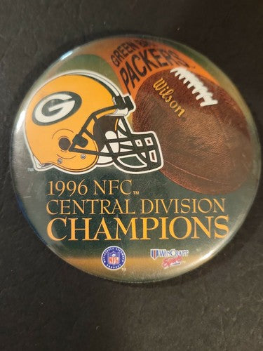 1996 NFC CENTRAL DIVISION CHAMPIONS GREEN BAY PACKERS PINBACK BUTTON - 3-3/8"