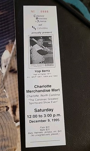 Yogi Berra Signed 8 x 10 Color Photo New York Yankees COA Show Ticket 1995