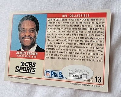 James Brown  Signed 1989 Pro Set Football Card  Announcer CBS Sports JSA COA