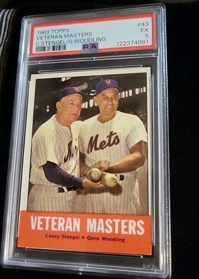 1963 Topps Baseball #43 HOF Casey Stengel - G. Woodling  PSA 5 EX New York Mets