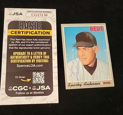 1970 Topps Sparky Anderson - Reds - Signed / Autographed Card - JSA COA