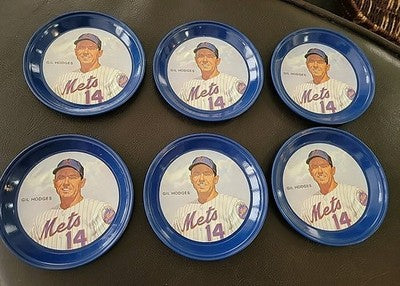 GIL HODGES Vintage 1969-72  New YORK METS 3 1/2" METAL COASTER Ex set of 6 #3