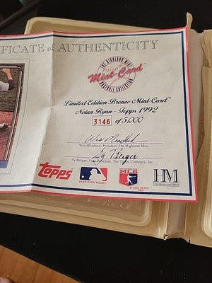 Highland Mint Topps 1992 Nolan Ryan #3146 Of 5000 Bronze