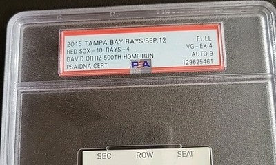 David Ortiz Signed Autographed Rays 9/12/2015 ticket  500th HR Homerun Red Sox