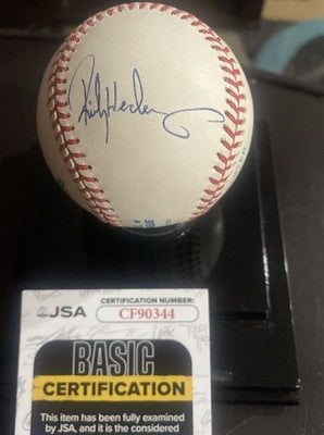 Rickey Henderson Autographed Official MLB Baseball Oakland A’s With JSA COA