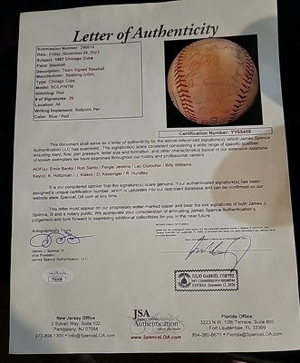 1967 Chicago Cubs team signed Baseball 26 Signatures Santo, Jenkins, Banks JSA