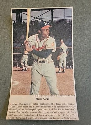 Hank Aaron Milwaukee Braves 1957 NY Sunday Times Colorfoto RARE!