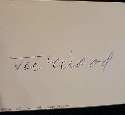 Joe Wood Boston Red Sox authentic autographed 3x5 card COA JSA
