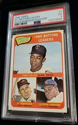 1965 Topps A.L. Batting Leader Tony Oliva, Brooks Robinson, Howard #1 PSA 5