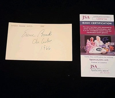 Ernie Banks Chicago Cubs authentic autographed Inscribed 3x5 card COA JSA