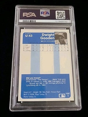 1984 Fleer Update  #U-43 Dwight Gooden PSA 9 MINT. Low Pop