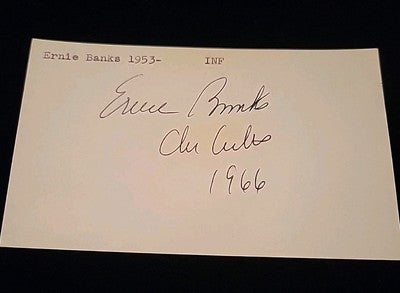 Ernie Banks Chicago Cubs authentic autographed Inscribed 3x5 card COA JSA