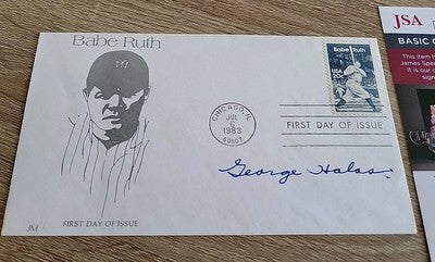 George Halas Signed 1983 FDC Babe Ruth Cache First Day Cover Autograph  JSA COA