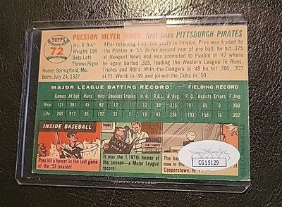 Preston Ward Pittsburgh Pirates Signed 1954 Topps Autograph Card JSA AUTHENTIC
