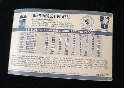1971 Kelloggs 3-D Boog Powell Baltimore Orioles #20 G-VG