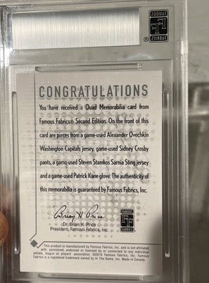 2010 JERSEY GLOVE PANTS QUAD MEMORABILIA CROSBY OVECHKIN KANE STAMKOS 4/9