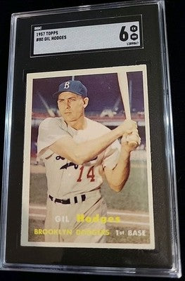 1957 TOPPS #80 GIL HODGES Brooklyn DODGERS HOF SGC 6 Ex/Mt