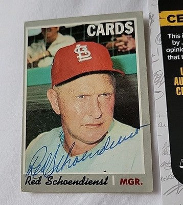 Red SCHOENDIENST  HOF Autographed 1970 Topps #346 Baseball Card JSA COA