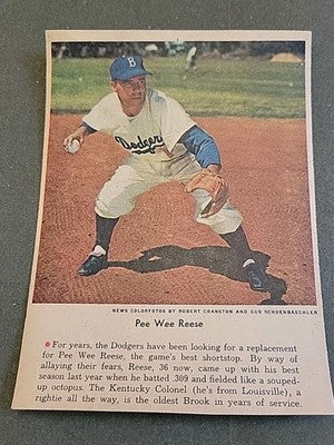 Pee Wee Reese Brooklyn Dodgers 1957 NY Sunday Times Colorfoto RARE!