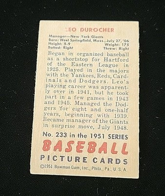 1951 Bowman Baseball #233 Leo Durocher VG/EX