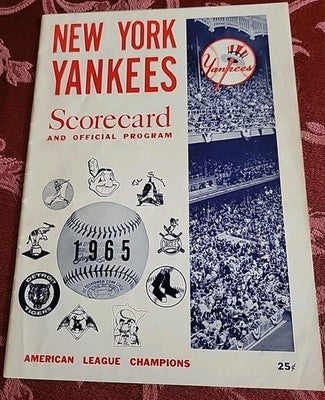 New York Yankees 1965 Official Program & Score Card - Yankees vs. Twins Ex/Mt