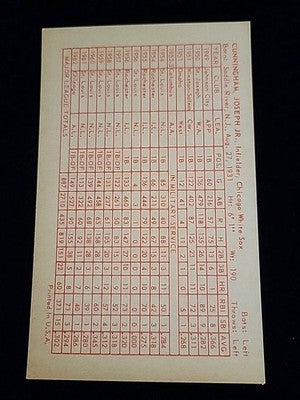 Joe Cunningham 1963 Exhibits Stat Back Chicago White Sox EX