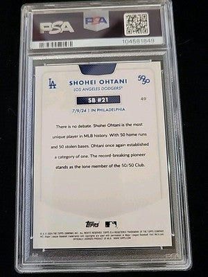 2024 Topps 50/50:  18/75 Shohei Ohtani  Chrome Aqua Refractor.  PAS 9