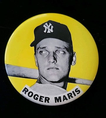 1960's Original 3 1/2"  Roger Maris Yellow Background Yankees Pin Pinback Button