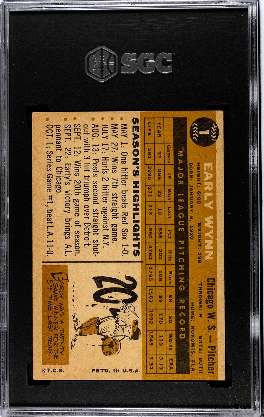 1960 Topps #1 Early Wynn Chicago White Sox Original Baseball Card SGC 6 Ex/Mt