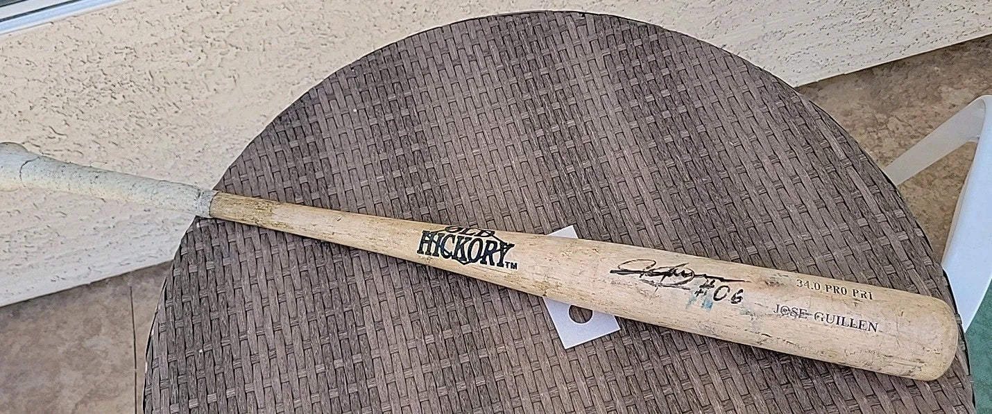Jose Guillen 2004-2010 GAME USED uncracked Old Hickey Signed  Bat JSA COA